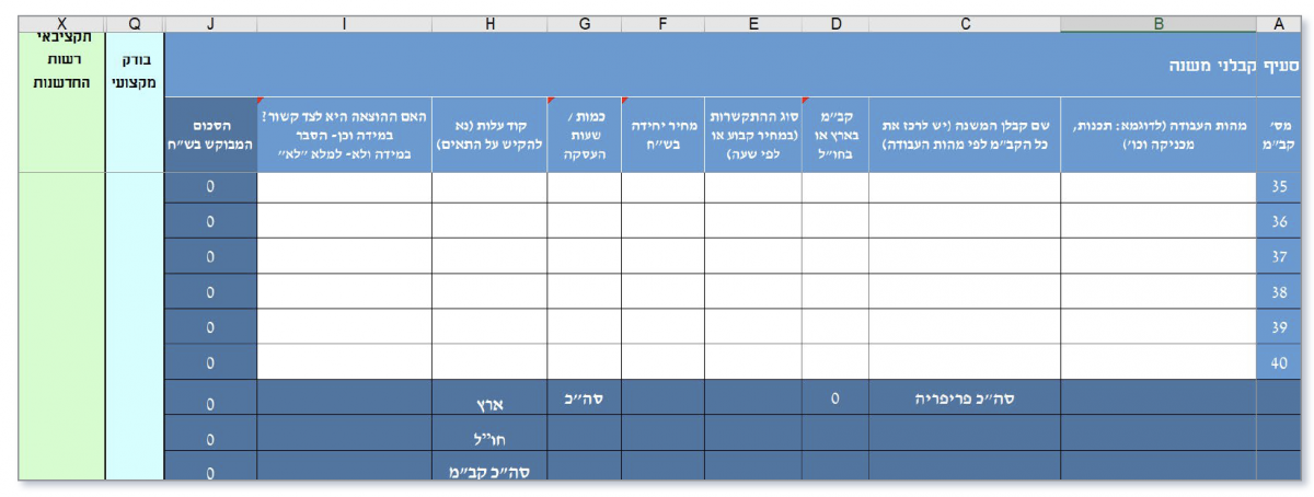 מילוי גיליון קבלני משנה אקסל