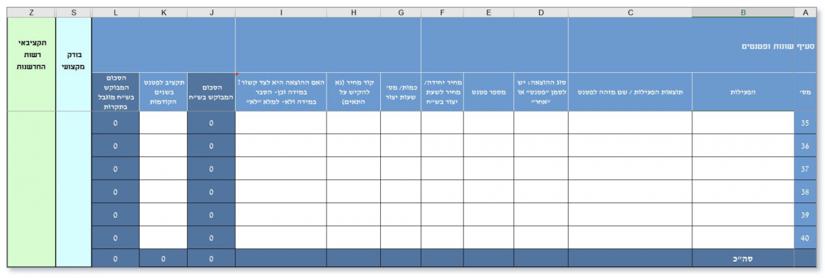 מילוי גיליון שונות ופטנטים